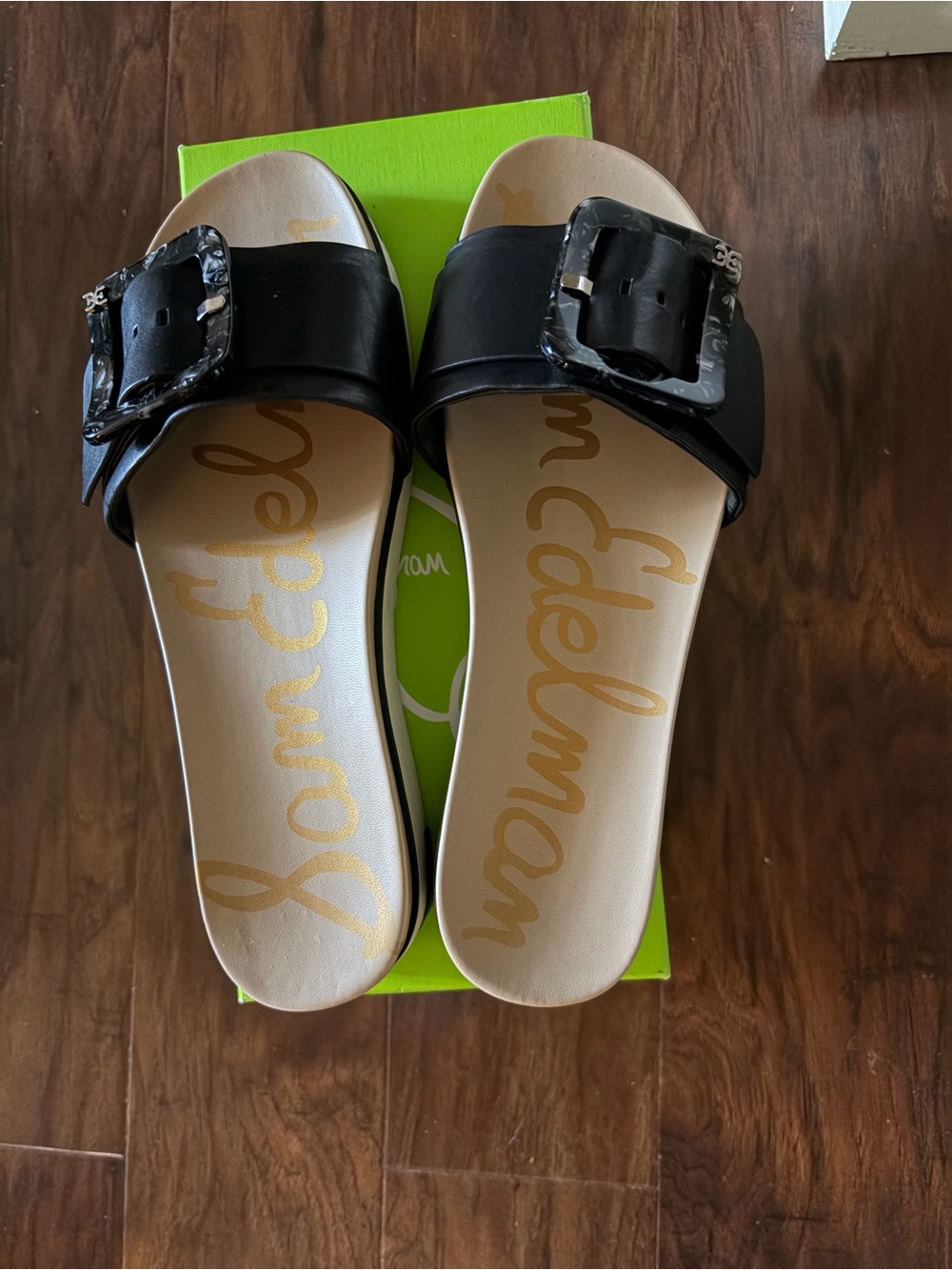 Sam Edelman Black Slide Sandals with Tortoise Buckle